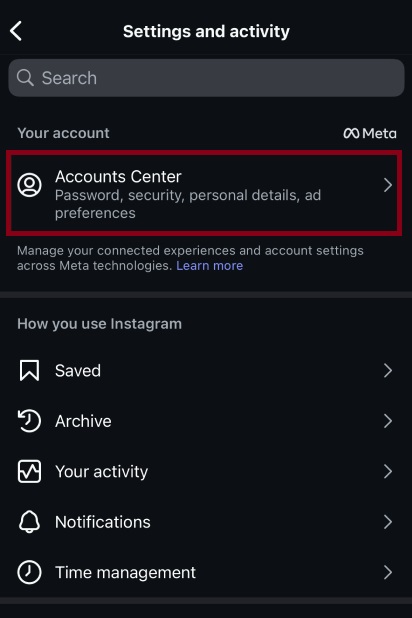 Accede al Centro de cuentas